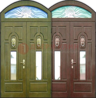 Стальная арочная дверь со стеклом ДА-17 для монолитного дома в Яхроме