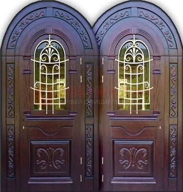 Индивидуальная арочная дверь со стеклом и ковкой ДА-19 в Кингисеппе