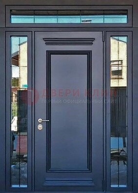 Черная металлическая дверь с фрамугой и филенкой ДФГ-19 в Яхроме