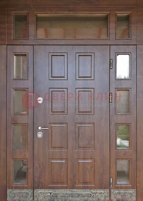 Стальная дверь МДФ со стеклом и фрамугами для дома ДФГ-29 в Яхроме