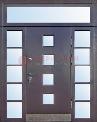 Современная железная дверь со стеклом и фрамугами ДФГ-4 в Яхроме