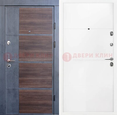 Серая с коричневой вставкой металлическая дверь МДФ ДМ-197 в Курске