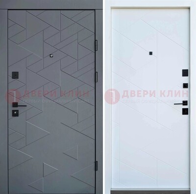 Серая металлическая дверь МДФ с узором  ДМ-224 в Яхроме