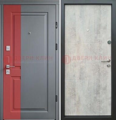 Серая с красной полосой металлическая дверь МДФ ДМ-245 в Ярославле