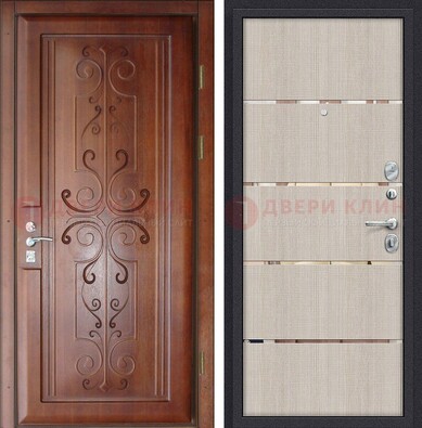 Металлическая дверь с панелями МДФ и вставками ДМ-358 в Яхроме