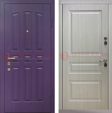 Фиолетовая железная дверь с филенчатами МДФ ДМ-374 в Яхроме