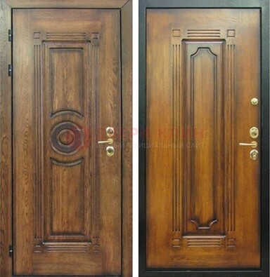 Коричневая металлическая дверь с массивом дуба с рисунком ДМД-10 в Яхроме