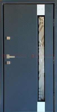 Серая стальная дверь с порошковым покрытием и стеклянной вставкой ДП-216 в Волжском