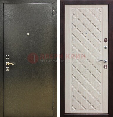 Темно-серая железная дверь с порошковым покрытием и филенчатой МДФ ДП-289 в Яхроме