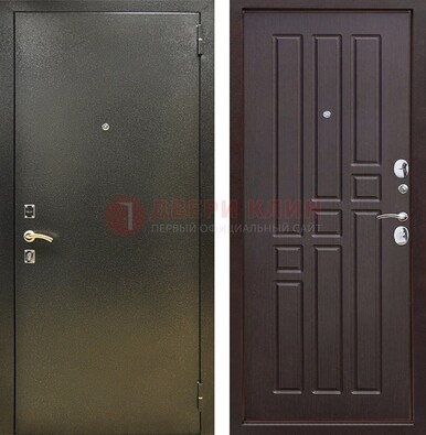 Входная темно-серая дверь с порошковым напылением и коричневой МДФ ДП-301 в Яхроме