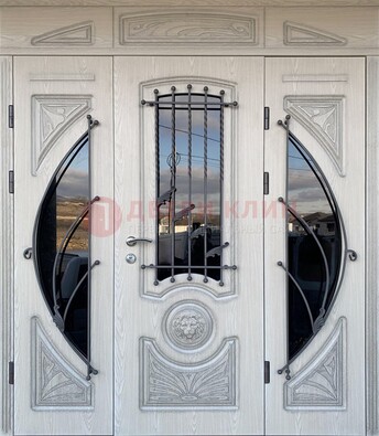 Большая парадная дверь Винорит со стеклом и ковкой ДПР-108 в Яхроме