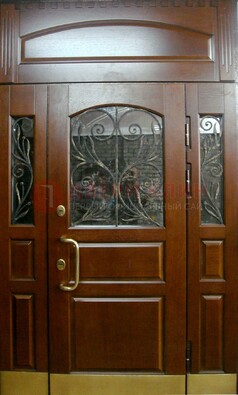 Стальная парадная дверь со вставками из стекла и ковки ДПР-30 в коттедж в Яхроме
