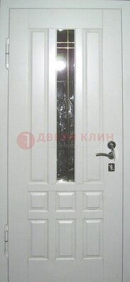 Белая металлическая дверь со стеклом ДС-1 в загородный дом в Яхроме