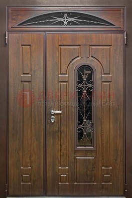 Большая металлическая дверь со стеклом и ковкой ДСК-145 в Яхроме