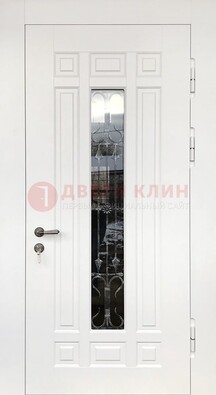 Белая стальная дверь винорит со стеклом и ковкой ДСК-191 в Чебоксарах