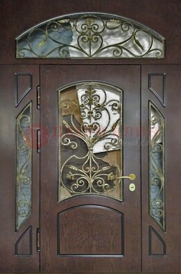 Входная дверь Винорит со стеклом и ковкой и фрамугами ДСК-213 в Яхроме