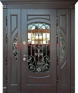 Полуторная железная дверь Винорит со стеклом и ковкой ДСК-231 в Яхроме