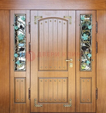 Железная дверь Винорит со стеклом и ковкой лозы ДСК-236 в Яхроме