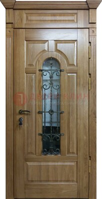 Металлическая дверь массив со стеклом и ковкой для дома ДСК-246 в Яхроме