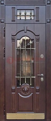 Металлическая дверь массив со стеклом и ковкой с фрамугой ДСК-249 в Яхроме