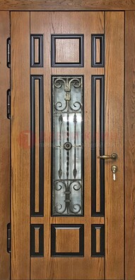 Двухцветная железная дверь Винорит со стеклом и ковкой ДСК-264 в Яхроме