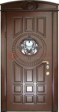 Шоколадная металлическая дверь Винорит со стеклом и ковкой ДСК-269 в Яхроме