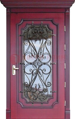 Красная стальная дверь Винорит со стеклом и ковкой ДСК-271 в Яхроме