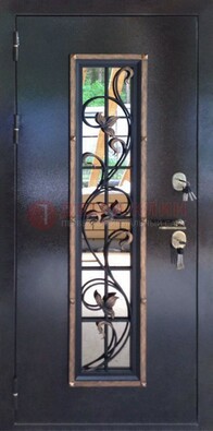 Железная дверь с порошковым напылением стеклом и ковкой ДСК-279 в Яхроме