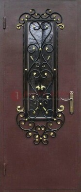 Простая металлическая дверь с Порошком стеклом и ковкой ДСК-281 в Яхроме