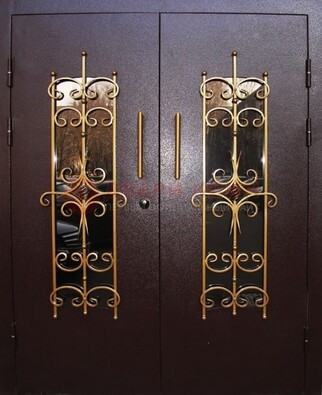 Металлическая дверь с ковкой и остеклением ДСК-49 в Яхроме