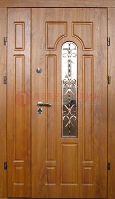 Стальная дверь со стеклом и цветной ковкой ДСК-78 для панельного дома в Яхроме