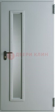 Белая железная противопожарная дверь со вставкой из стекла ДТ-9 в Волгограде