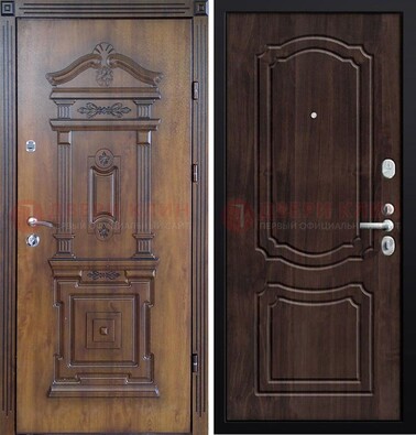 Темная железная филенчатая дверь с виноритом Тисненый орех внутри ДВТ-132 в Яхроме
