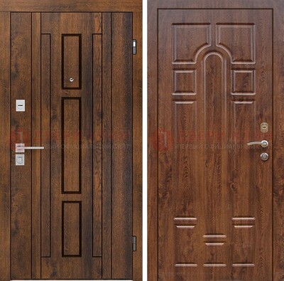Стальная коричневая дверь с МДФ и коричневой МДФ внутри ДМ-1388 в Яхроме
