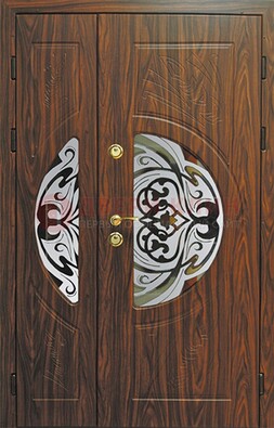 Стальная коричневая дверь с виноритом и стеклом ДВТ-175 в Яхроме