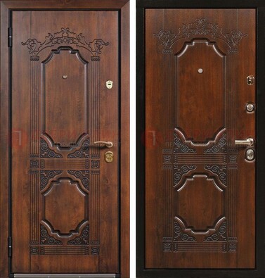Коричневая железная дверь с виноритом и узором ДВТ-211 в Яхроме