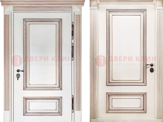 Белая металическая дверь с виноритом для дома ДВТ-239 в Яхроме
