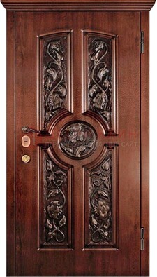 Филенчатая металлическая дверь с виноритом и резьбой ДВТ-69 в Яхроме