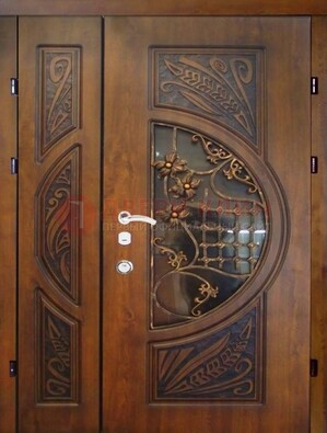 Металлическая дверь с виноритом и резной панелью внутри ДВТ-70 в Яхроме