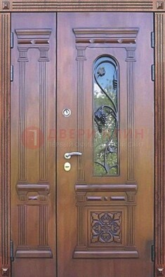 Железная коричневая филенчатая дверь с виноритом и МДФ ДВТ-85 в Яхроме