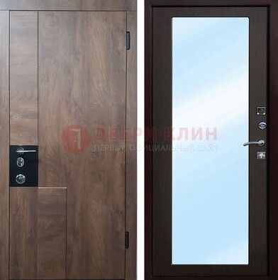 Коричневая металлическая дверь c МДФ с зеркалом ДЗ-106 в Яхроме