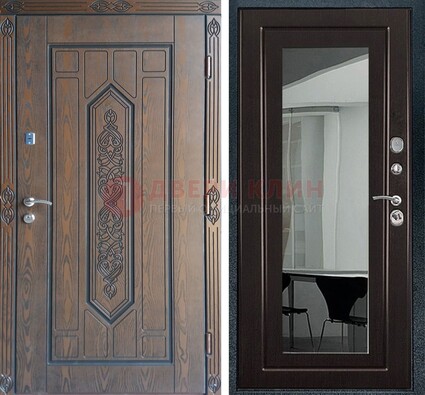 Уличная коричневая дверь c виноритом и МДФ Венге с зеркалом ДЗ-116 в Яхроме
