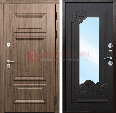 Входная коричневая дверь с зеркалом МДФ Венге ДЗ-127 в Яхроме