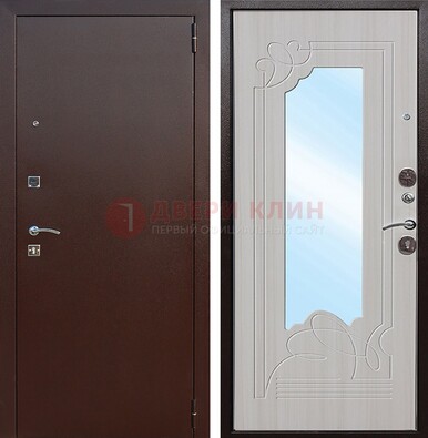 Стальная дверь с порошковым покрытием с резной МДФ и зеркалом ДЗ-66 в Яхроме