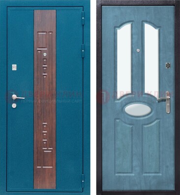 Голубая металлическая дверь МДФ с тремя зеркальными вставками ДЗ-78 в Яхроме