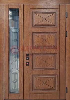 Современная полуторная стальная дверь Винорит со стеклом и ковкой ПЛ-27 в Яхроме