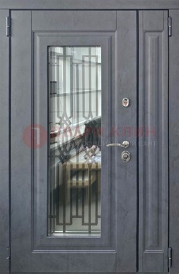 Серая стальная дверь Винорит со стеклом и ковкой ПЛ-29 в Яхроме