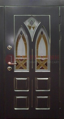 Чёрная железная дверь с МДФ и витражом ВЖ-27 в Яхроме